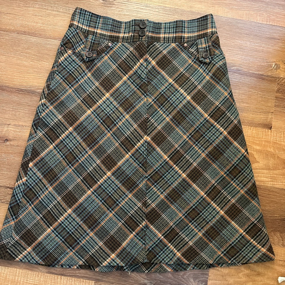 H&M Plaid A-Line Skirt in Blue and Tan
